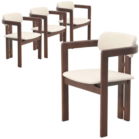 Velo Upholstered Dining Chair in Leather with Open Back and Wood Legs Set of 4