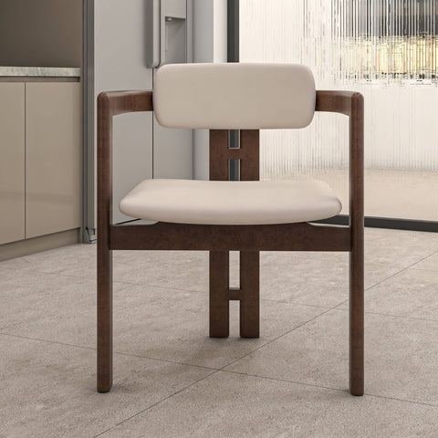 Velo Upholstered Dining Chair in Leather with Open Back and Wood Legs Set of 4