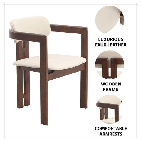 Velo Upholstered Dining Chair in Leather with Open Back and Wood Legs Set of 4