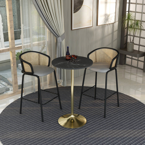 Verve Bar Height Dining Table with 27" Round MDF Top and Gold Stainless Steel Pedestal Base