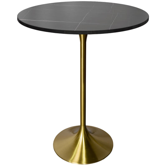 Verve Bar Height Dining Table with 27" Round Sintered Stone Top and Gold Stainless Steel Base