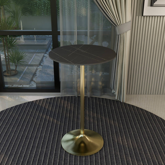 Verve Bar Height Dining Table with 27" Round Sintered Stone Top and Gold Stainless Steel Base