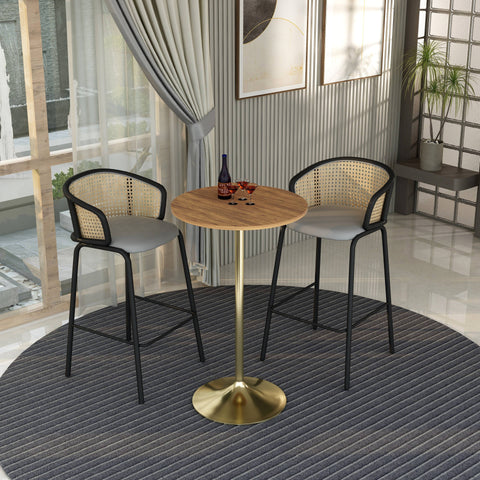 Verve Bar Height Dining Table with 27" Round MDF Top and Gold Stainless Steel Pedestal Base