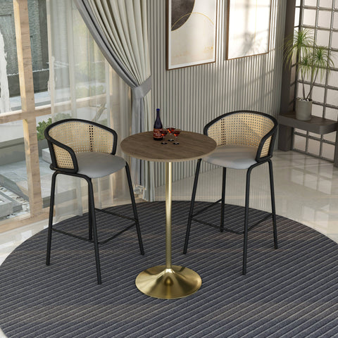 Verve Bar Height Dining Table with 27" Round MDF Top and Gold Stainless Steel Pedestal Base