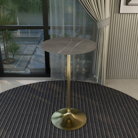 Verve Bar Height Dining Table with 27" Round Sintered Stone Top and Gold Stainless Steel Base