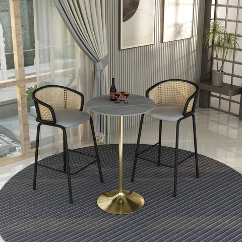 Verve Bar Height Dining Table with 27" Round Sintered Stone Top and Gold Stainless Steel Base