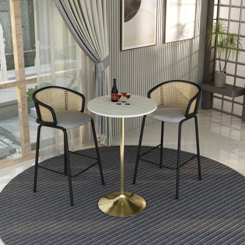 Verve Bar Height Dining Table with 27" Round MDF Top and Gold Stainless Steel Pedestal Base