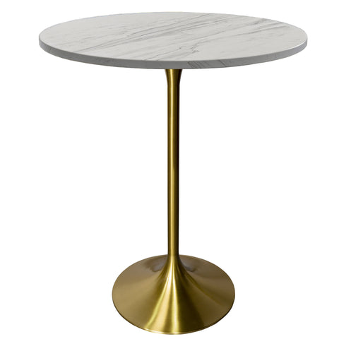 Verve Bar Height Dining Table with Round White Resin Top and Gold Stainless Steel Base