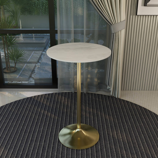 Verve Bar Height Dining Table with Round White Resin Top and Gold Stainless Steel Base