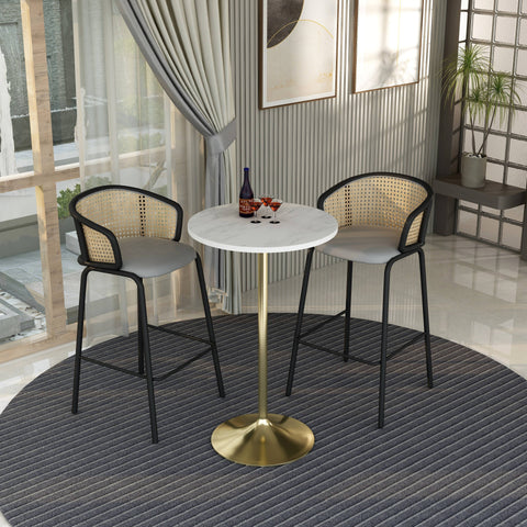 Verve Bar Height Dining Table with Round White Resin Top and Gold Stainless Steel Base