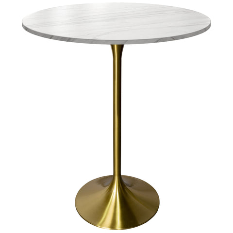 Verve Bar Height Dining Table with 27" Round Sintered Stone Top and Gold Stainless Steel Base