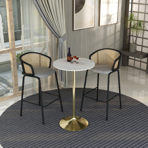 Verve Bar Height Dining Table with 27" Round Sintered Stone Top and Gold Stainless Steel Base