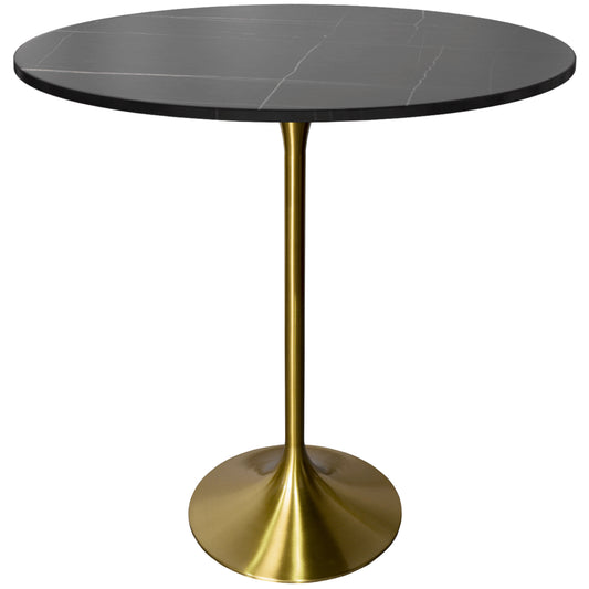 Verve Bar Height Dining Table with 36" Round Sintered Stone Top and Gold Stainless Steel Base