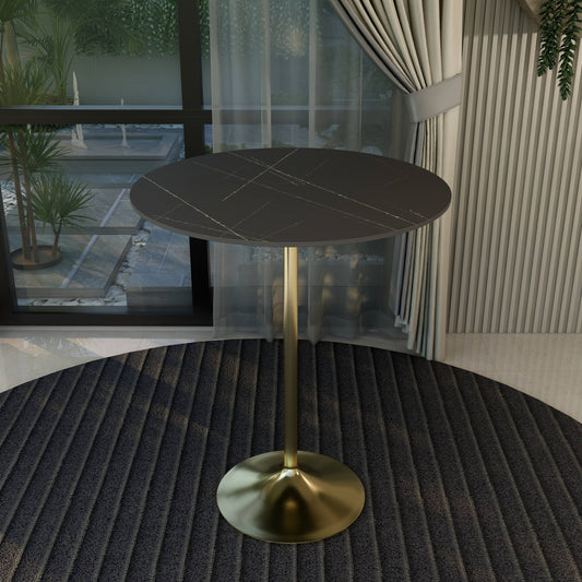 Verve Bar Height Dining Table with 36" Round Sintered Stone Top and Gold Stainless Steel Base