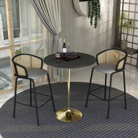 Verve Bar Height Dining Table with 36" Round Sintered Stone Top and Gold Stainless Steel Base