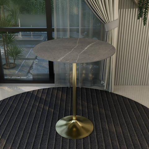 Verve Bar Height Dining Table with 36" Round Sintered Stone Top and Gold Stainless Steel Base