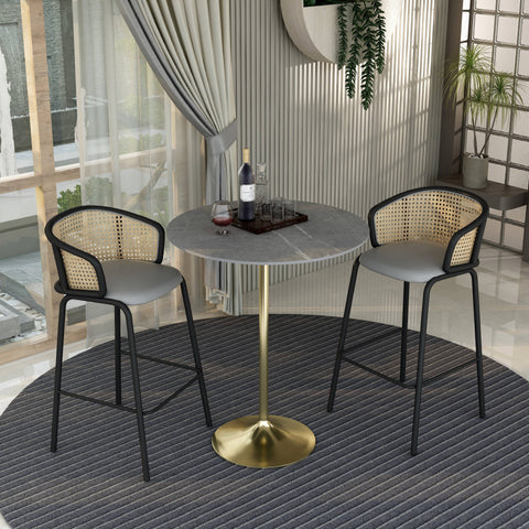 Verve Bar Height Dining Table with 36" Round Sintered Stone Top and Gold Stainless Steel Base