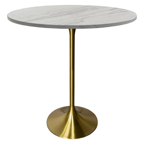 Verve Bar Height Dining Table with Round White Resin Top and Gold Stainless Steel Base