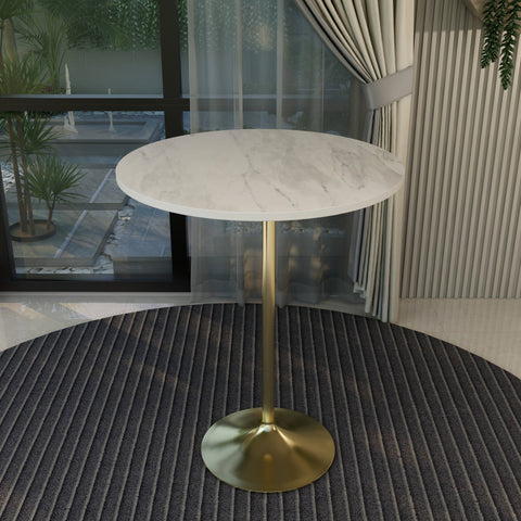 Verve Bar Height Dining Table with Round White Resin Top and Gold Stainless Steel Base