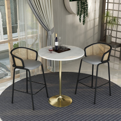 Verve Bar Height Dining Table with Round White Resin Top and Gold Stainless Steel Base