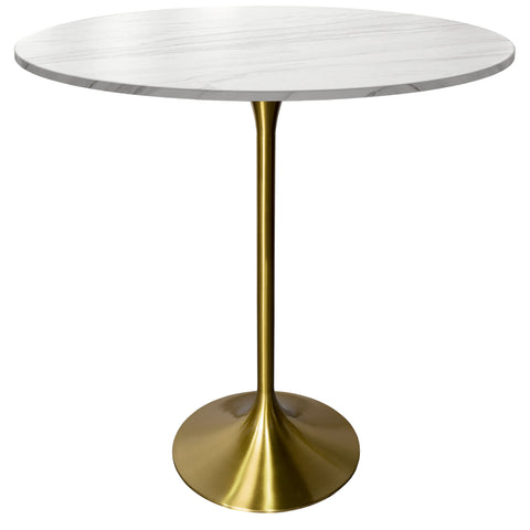 Verve Bar Height Dining Table with 36" Round Sintered Stone Top and Gold Stainless Steel Base