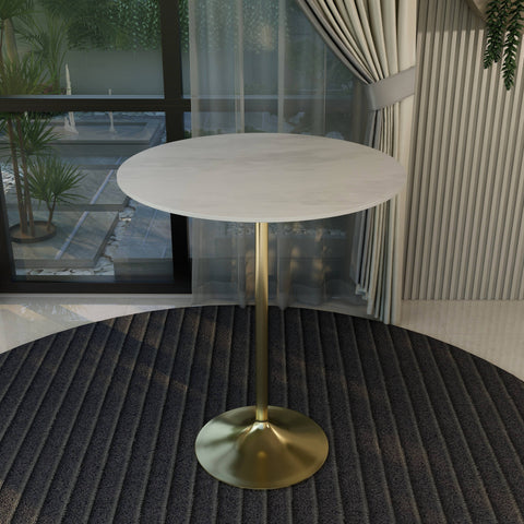 Verve Bar Height Dining Table with 36" Round Sintered Stone Top and Gold Stainless Steel Base