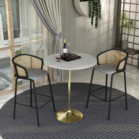 Verve Bar Height Dining Table with 36" Round Sintered Stone Top and Gold Stainless Steel Base