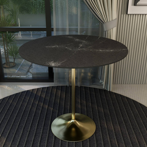 Verve Bar Height Dining Table with 48" Round MDF Top and Gold Stainless Steel Pedestal Base