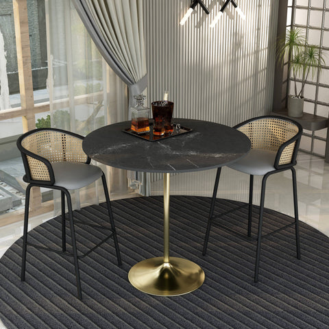 Verve Bar Height Dining Table with 48" Round MDF Top and Gold Stainless Steel Pedestal Base