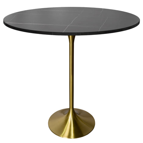 Verve Bar Height Dining Table with 48" Round Sintered Stone Top and Gold Stainless Steel Base