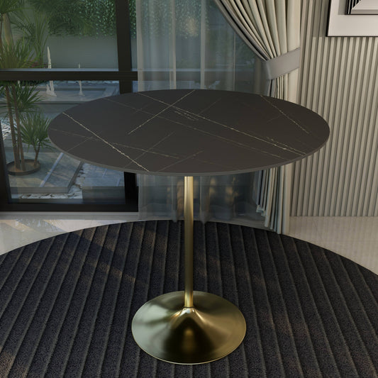 Verve Bar Height Dining Table with 48" Round Sintered Stone Top and Gold Stainless Steel Base