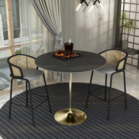 Verve Bar Height Dining Table with 48" Round Sintered Stone Top and Gold Stainless Steel Base