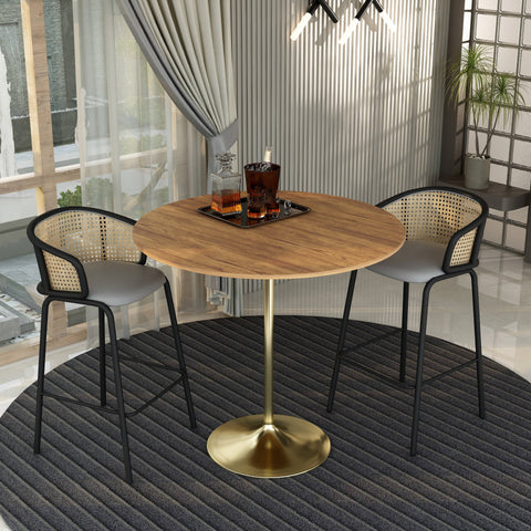 Verve Bar Height Dining Table with 48" Round MDF Top and Gold Stainless Steel Pedestal Base