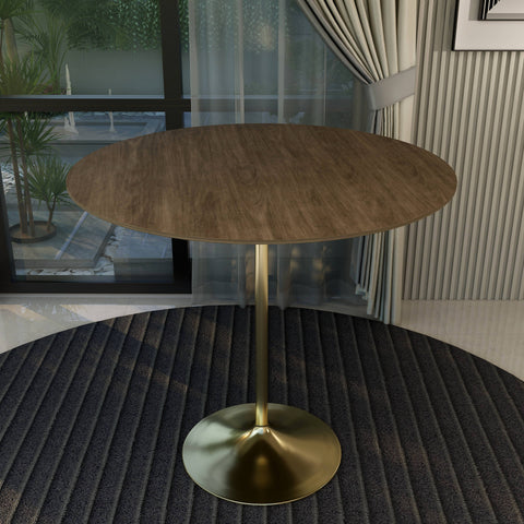 Verve Bar Height Dining Table with 48" Round MDF Top and Gold Stainless Steel Pedestal Base