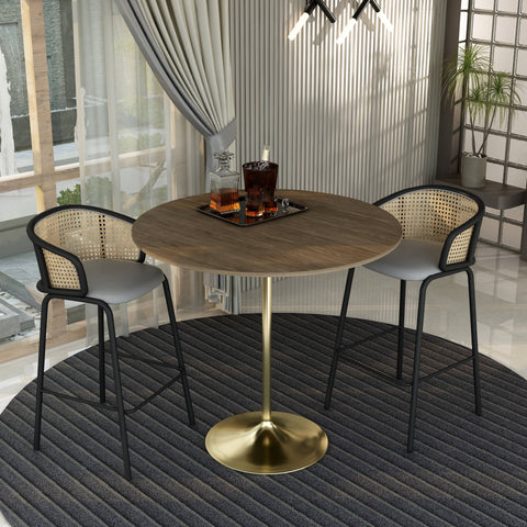 Verve Bar Height Dining Table with 48" Round MDF Top and Gold Stainless Steel Pedestal Base