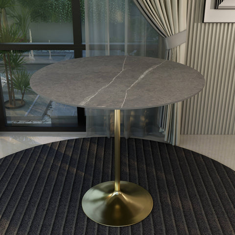 Verve Bar Height Dining Table with 48" Round Sintered Stone Top and Gold Stainless Steel Base