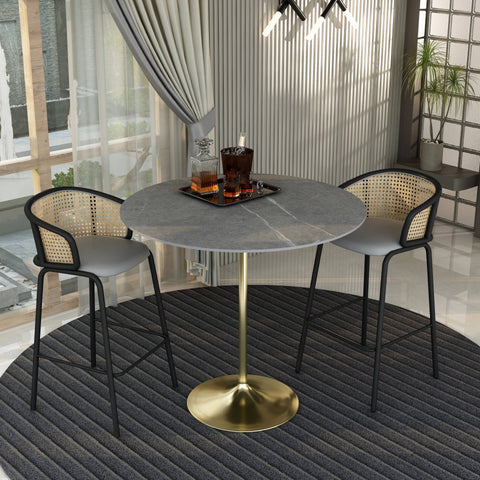 Verve Bar Height Dining Table with 48" Round Sintered Stone Top and Gold Stainless Steel Base