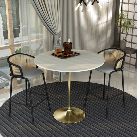 Verve Bar Height Dining Table with 48" Round MDF Top and Gold Stainless Steel Pedestal Base