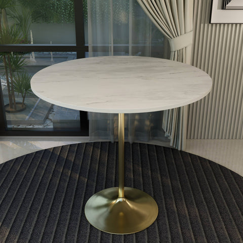 Verve Bar Height Dining Table with Round White Resin Top and Gold Stainless Steel Base