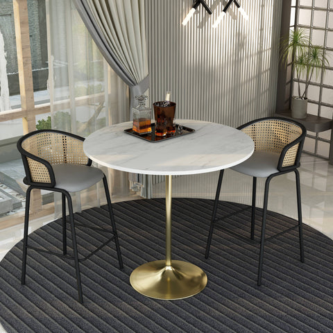 Verve Bar Height Dining Table with Round White Resin Top and Gold Stainless Steel Base