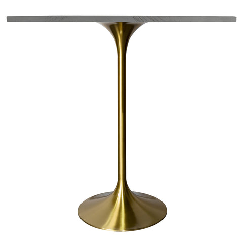 Verve Bar Height Dining Table with Round White Resin Top and Gold Stainless Steel Base