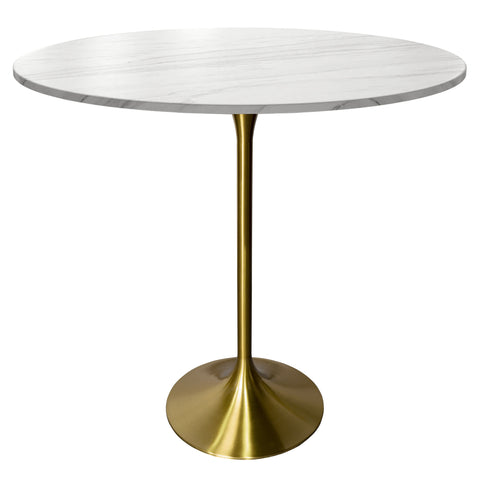 Verve Bar Height Dining Table with 48" Round Sintered Stone Top and Gold Stainless Steel Base