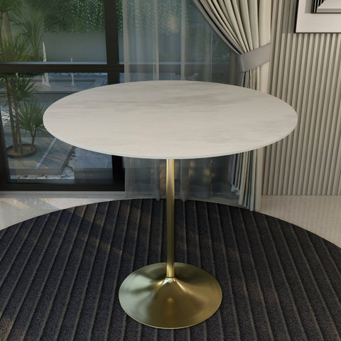 Verve Bar Height Dining Table with 48" Round Sintered Stone Top and Gold Stainless Steel Base