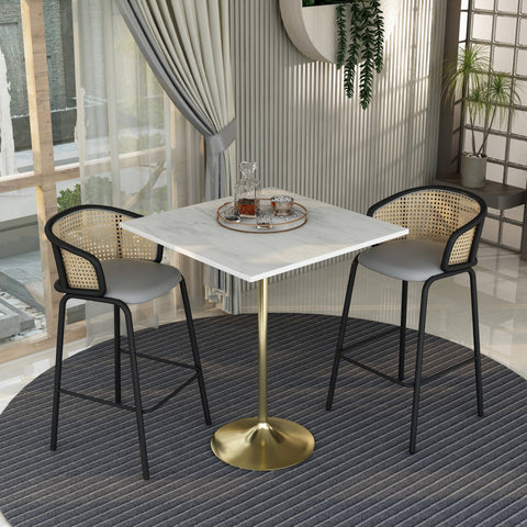 Verve Bar Height Dining Table with Square Resin Top and Gold Stainless Steel Base