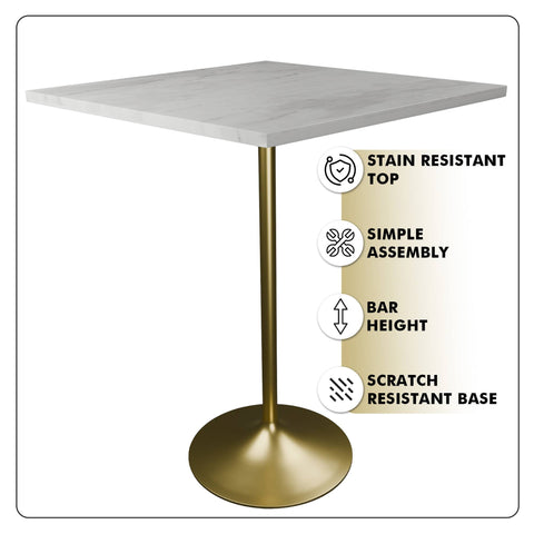 Verve Bar Height Dining Table with Square Resin Top and Gold Stainless Steel Base