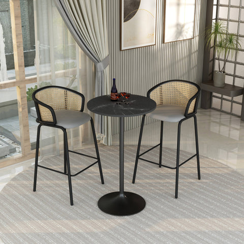 Verve Bar Height Dining Table with 27" Round MDF Top and Black Stainless Steel Pedestal Base