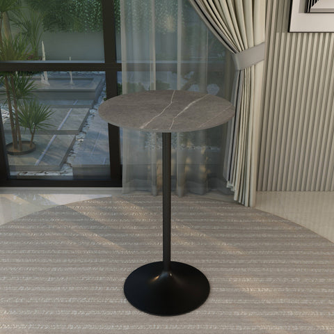 Verve Bar Height Dining Table with 27" Round Sintered Stone Top and Black Stainless Steel Base