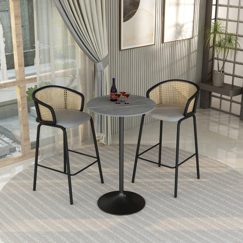 Verve Bar Height Dining Table with 27" Round Sintered Stone Top and Black Stainless Steel Base