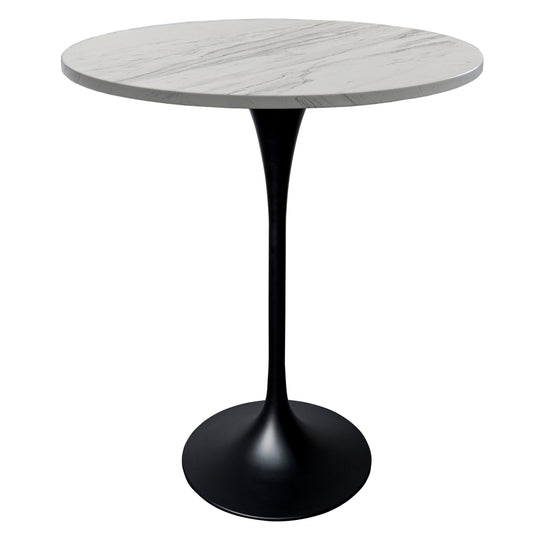 Verve Bar Height Dining Table with Round White Resin Top and Black Stainless Steel Base