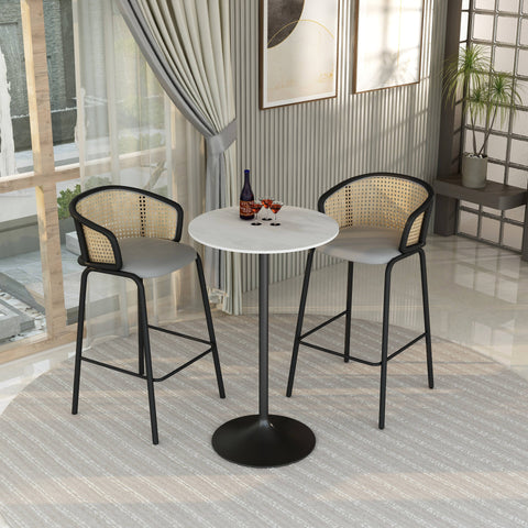 Verve Bar Height Dining Table with Round White Resin Top and Black Stainless Steel Base